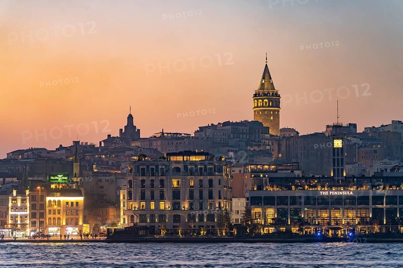 Beyoglu and the Galata Tower at dusk, Istanbul, Turkey