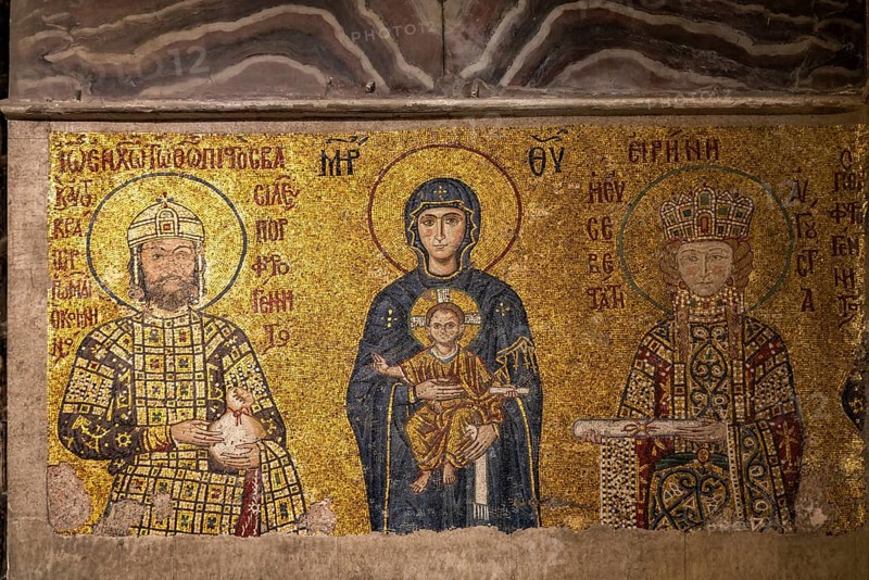 The Komnenos Mosaic with Madonna and Child in the Hagia Sophia or Church of St Sophia, former Byzantine church and museum in Istanbul, Turkey