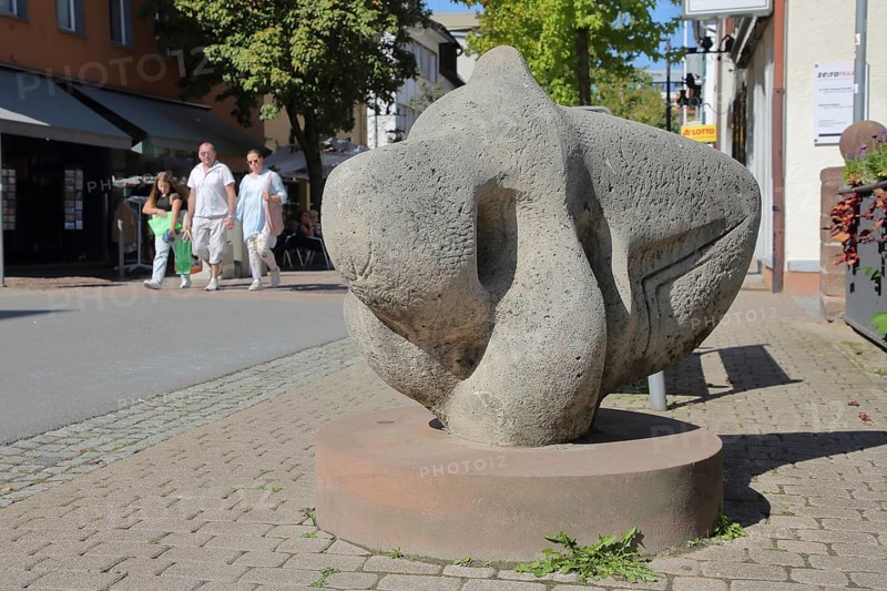 Sculpture Elephant by Antal Sándor 1992, Modern Art, Abstract Art, Stone Sculpture, Elephant Figure, Head, Ears, Hauptstraße, Wiesloch, Baden-Württemberg, Germany