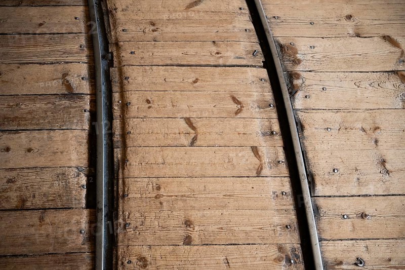 Rails for transporting cardboard, former paper factory and mill for the production of groundwood pulp board, UNESCO World Heritage Site Verla Factory Village, Maailmanperintökohde Verlan puuhiomo ja pahvitehdas, Verla Rapids, Kymenlaakso, near Kouvola, Finland