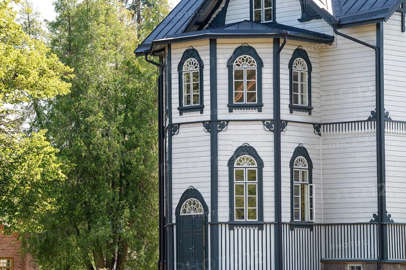Villa of factory owner Georg Kreidls, designed by German-Finnish architect Carl Eduard Dippell, former paper factory and mill for the production of groundwood pulp board, UNESCO World Heritage Site Verla Factory Village, Maailmanperintökohde Verlan puuhiomo ja pahvitehdas, Verla Rapids, Kymenlaakso, near Kouvola, Finland