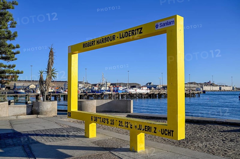 Frame for souvenir photos at the waterfront, Robert Harbour, Lüderitz, Karas Region, Namibia