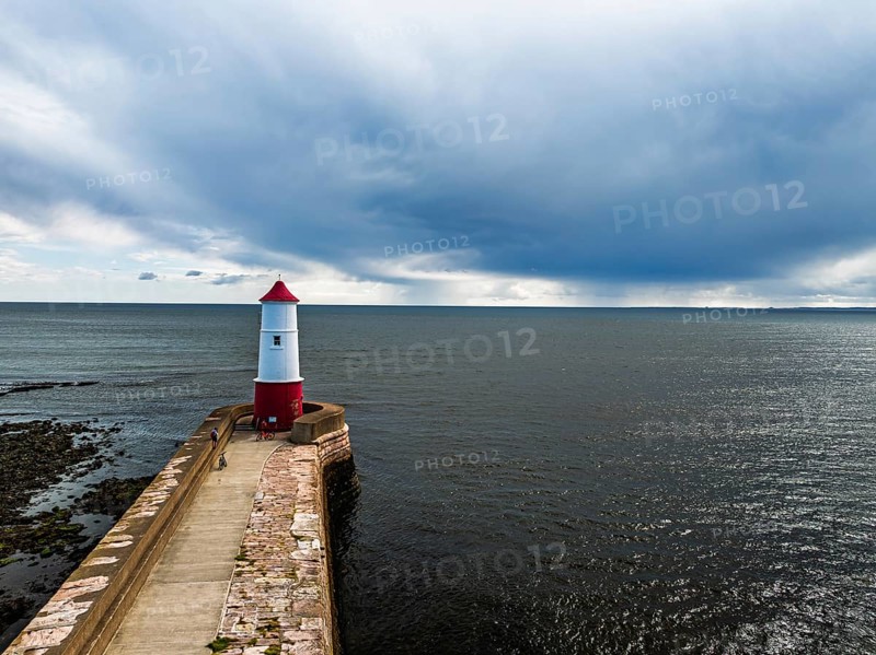 Berwick Pier and Lighthouse from a drone, Berwick-upon-Tweed, England, United Kingdom