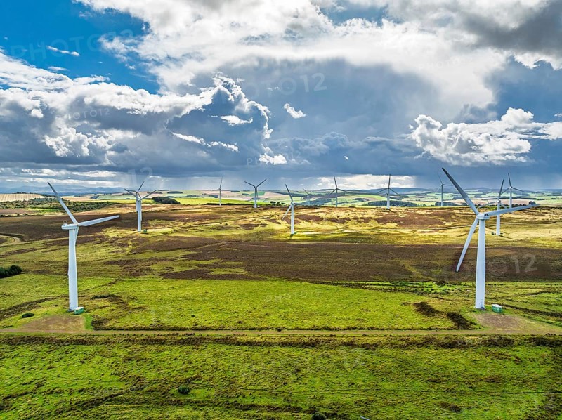 Wind Farm from a drone in southeast Scotland, UK