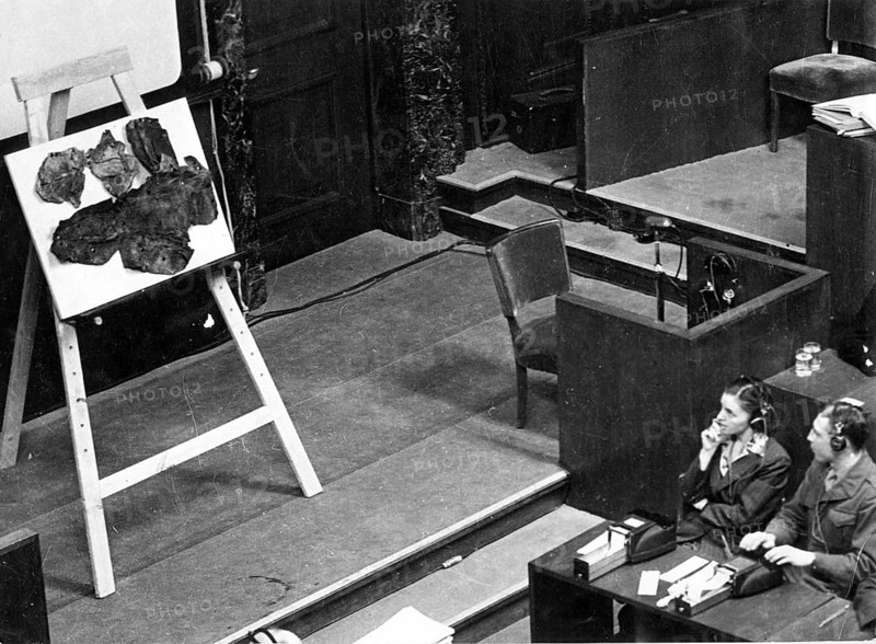 Nuremberg trials, main war criminals, taking of evidence, lampshade made of human skin, Nuremberg 1946