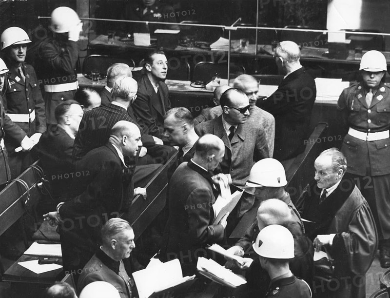 Nuremberg Trials, main war criminals, view of the dock. Keitel, Hess, Nuremberg 1946