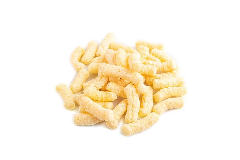 Corn flakes sticks with caramel isolated on white background. side view, close up