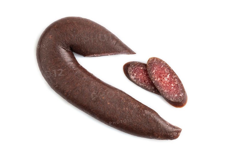 Sujuk sausage isolated on white background. Top view, flat lay
