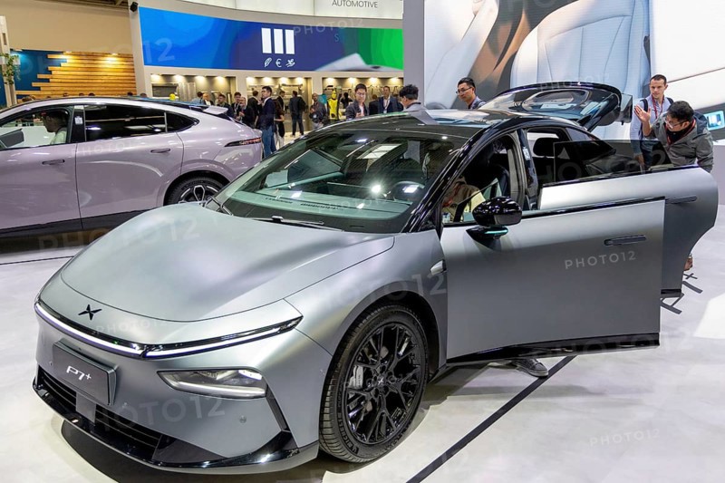 Munich, Germany - 10.9.2025: An Xpeng P7+ from the Chinese car manufacturer Xpeng during the IAA Mobility 2025 (International Motor Show) in Munich