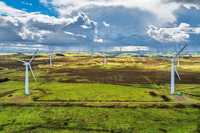 Wind Farm from a drone in southeast Scotland, UK