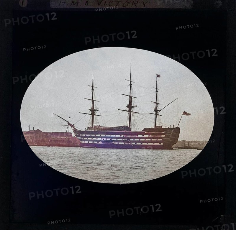 HMS Victory photographed c 1900, presumably at Portsmouth harbour, England, UK