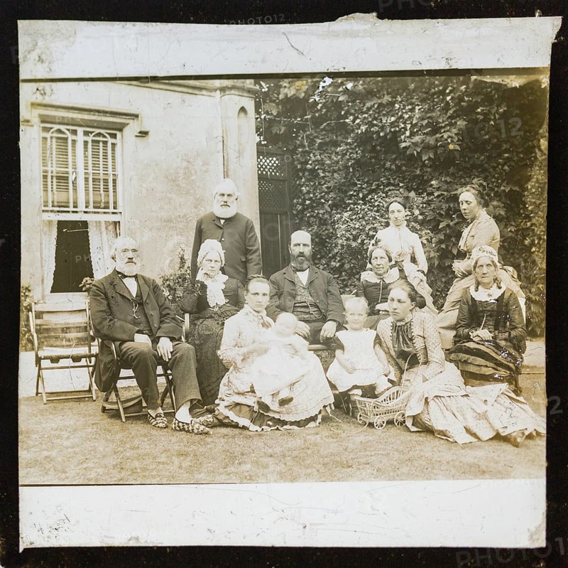 Portrait group photograph three generations prosperous middle-class Victorian Edwardian family, England, c 1900