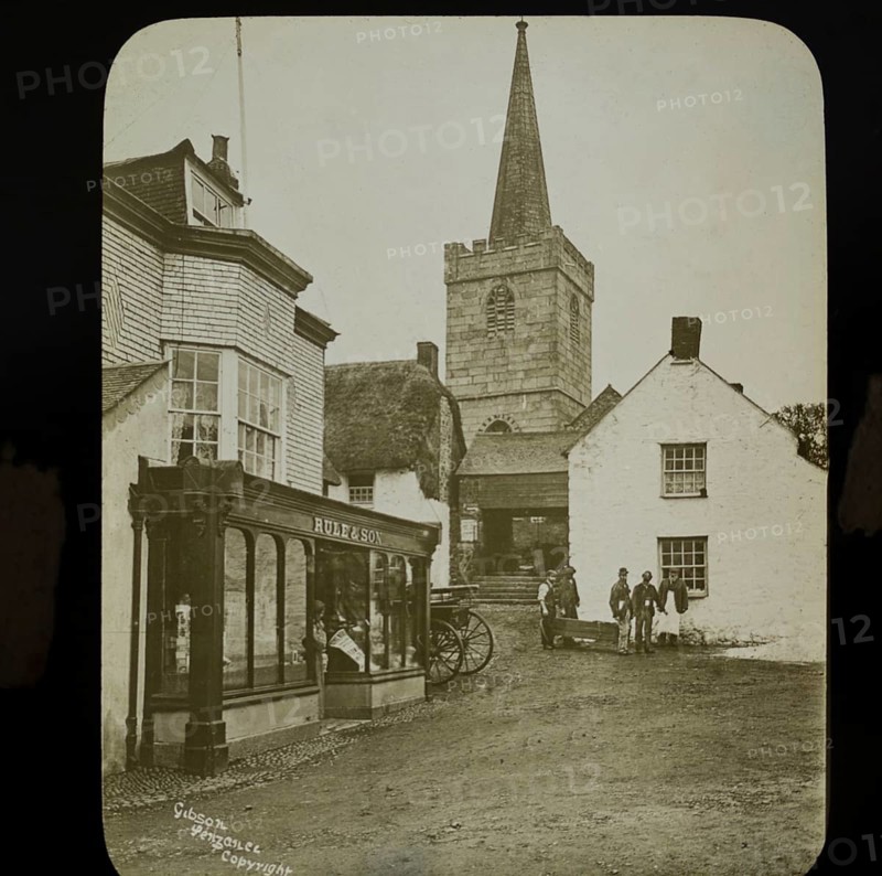 Men carrying coffin from church presumably a victim of the SS Mohegan shipwreck, St Keverne, Cornwall, England, UK 1898