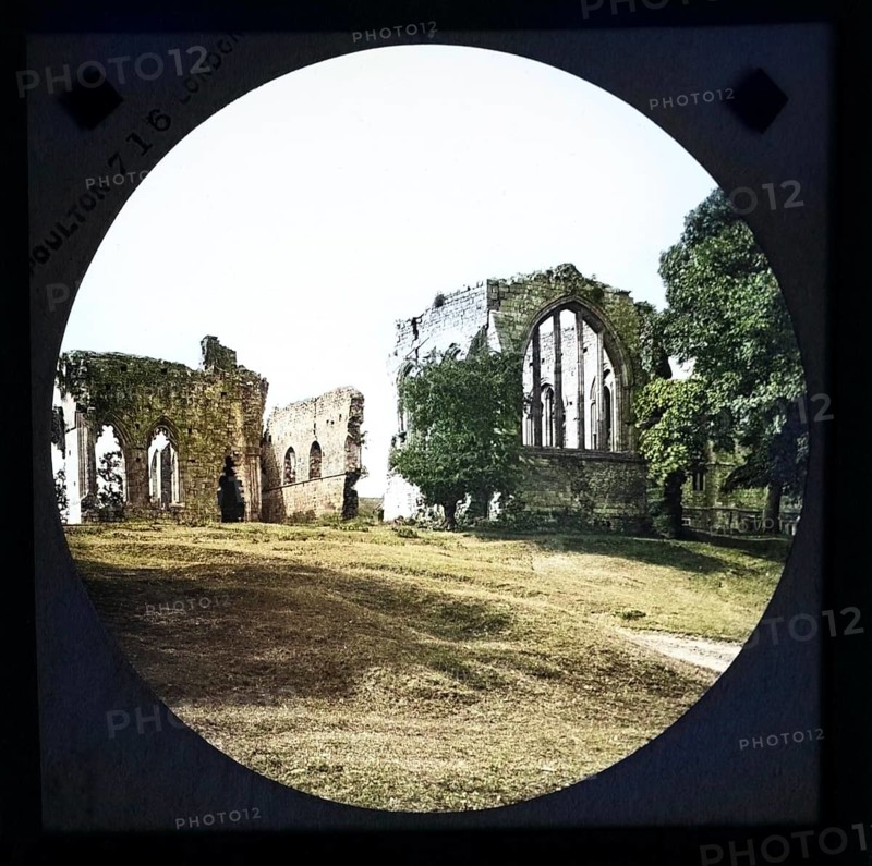 Colorised magic lnatern slide by Poulton of Egglestone Castle, County Durham, England, UK c 1900