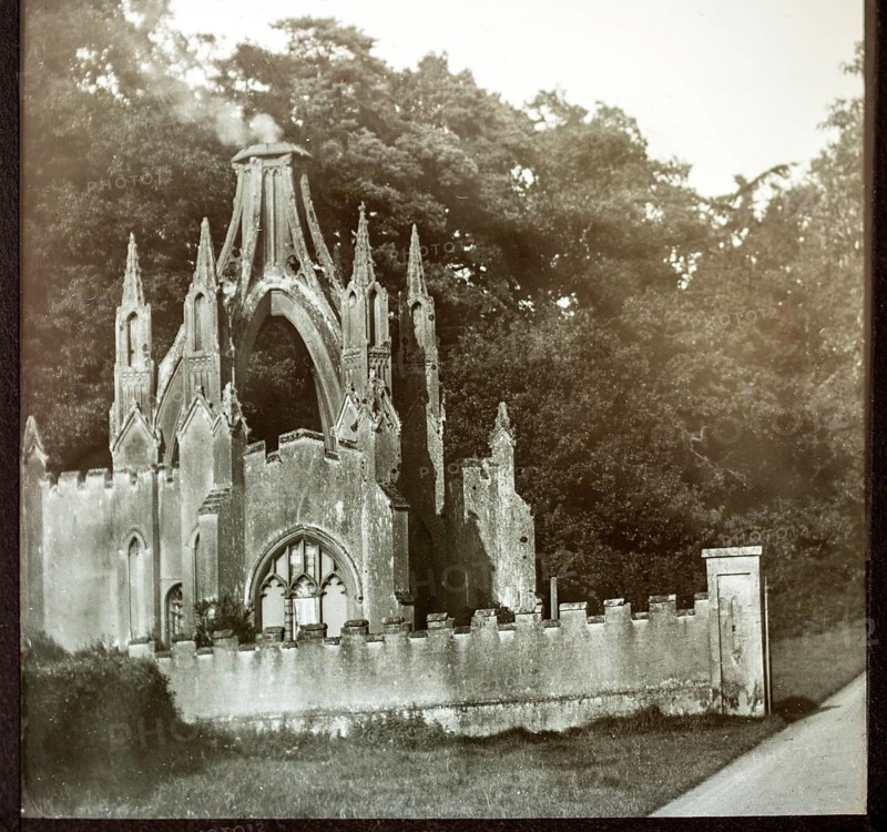 Magic lantern slide of Gothic lodge building, Rendlesham, Suffolk, England, UK c 1910