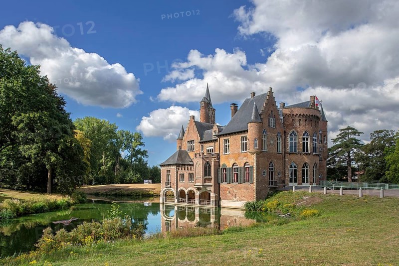15th century neo-Gothic Wissekerke Castle, Kasteel van Wissenkerke in the village Bazel near Kruibeke, East Flanders, Belgium