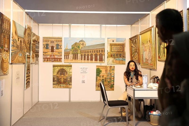 Syrian artisans display handmade artistic pieces to visitors at the Damascus International Fair. The exhibition features traditional crafts and creative works produced by local craftsmen as part of Syria's cultural and economic revival after years of conflict, Damascus, Damascus, Syria