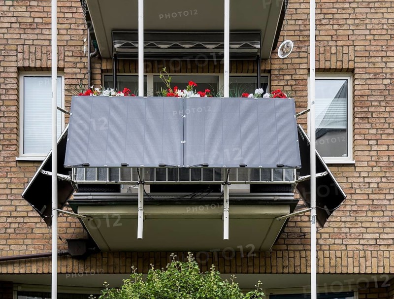 Several solar panels on a balcony in Düsseldorf, Germany