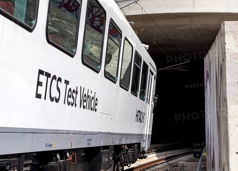 Test run on the new railway line between Wendlingen and the new airport station. The section of the Stuttgart-Ulm high-speed line is due to come online at the end of 2026. It is a central component of the Stuttgart 21 railway project. ETCS Test Vehicle test train. Stuttgart, Baden-Württemberg, Germany
