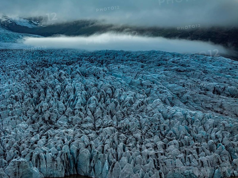 Glacier, glacier tongue, summer, evening mood, clouds, aerial view, Fjallsjökull, Vatnajökull National Park, Iceland
