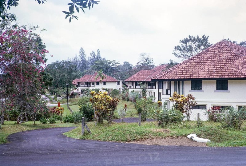 British colonial architecture of residential military buildings, Sembawang naval base, Singapore, south east Asia 1965