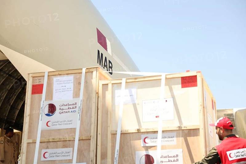 A Qatari plane carrying humanitarian and medical aid arrives at Damascus International Airport as part of Qatar's air and land relief bridge to support the Syrian people during the recovery phase, Damascus, Damascus, Syria