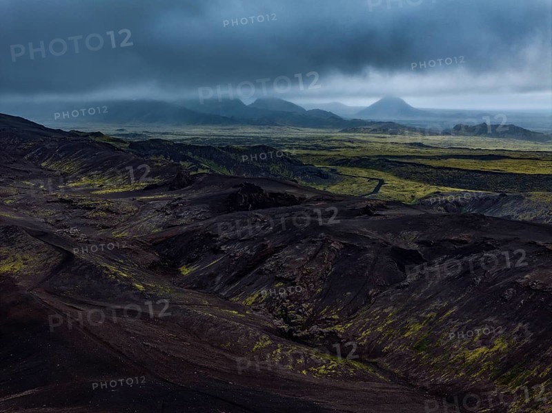Mountains, volcanic landscape, clouds, aerial view, summer, Reykjanes Peninsula, Iceland