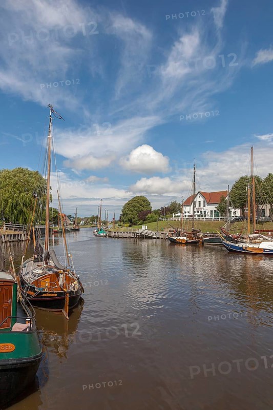 Carolinensiel museum harbour, berth for old flat-bottomed ships, Carolinensiel, East Frisia, Lower Saxony, Germany