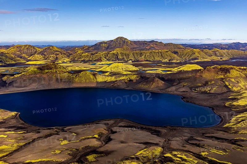 Lake, mountains, mountain landscape, aerial view, sunny, summer, Langisjör, Icelandic Highlands, Iceland