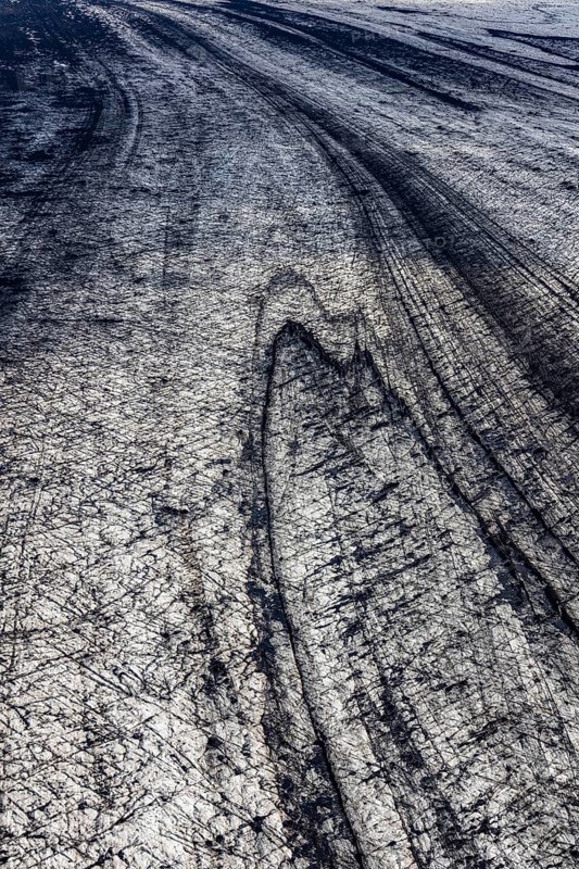 Glacier, crevasses, ice, aerial view, black ice, climate change, summer, Skeidararjökull, Skaftafell, Vatnajökull National Park, Iceland