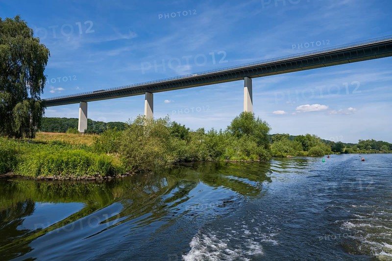 Motorway bridge A 52 over the Ruhr, from below, Mülheim an der Ruhr, Rurgebiet, North Rhine-Westphalia, Germany