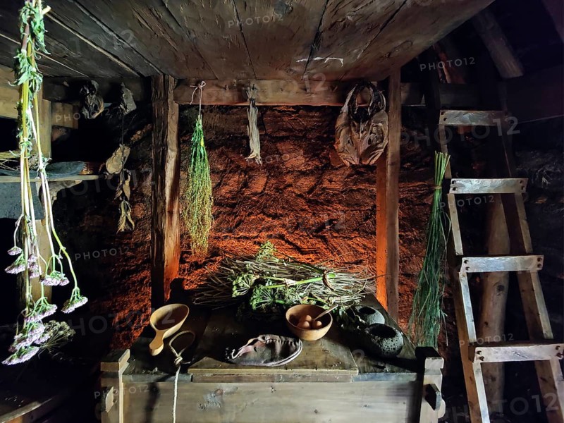 Interior view of Eiríksstadir, Viking-era longhouse, where the discoverer of America Leifur Eiríksson was born, Haukadlur, West Iceland, Iceland
