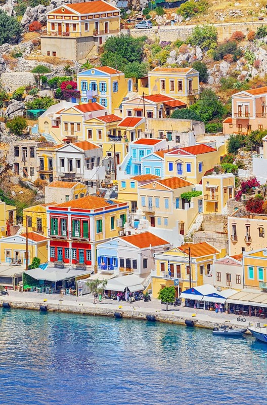 View of Gialos Harbour, Gialos, Symi Island, Dodecanese Islands, Greece