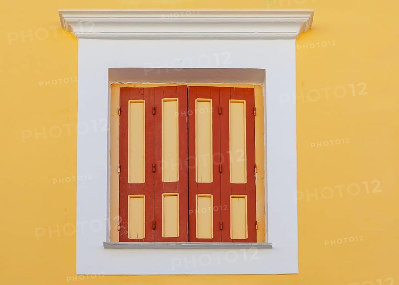 Traditional house window, Gialos, Symi Island, Dodecanese Islands, Greece
