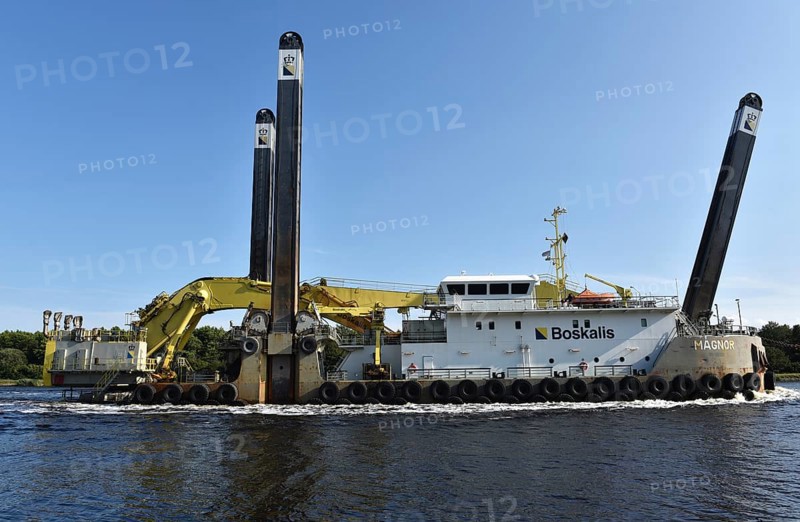 The largest dredger in the world, MAGNON, operates in the Kiel Canal, Kiel Canal, Schleswig-Holstein, Germany