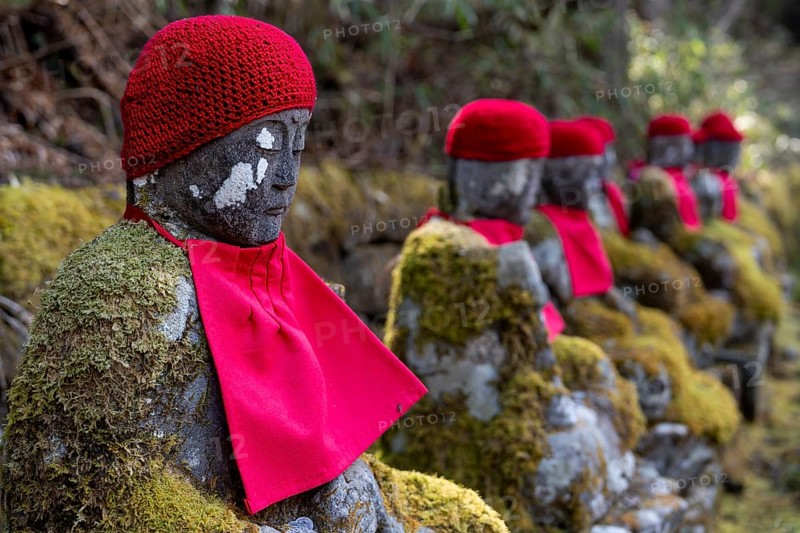Jizo statues in Kanmangafuchi Abyss, Nikko, Tochigi Prefecture, Japan