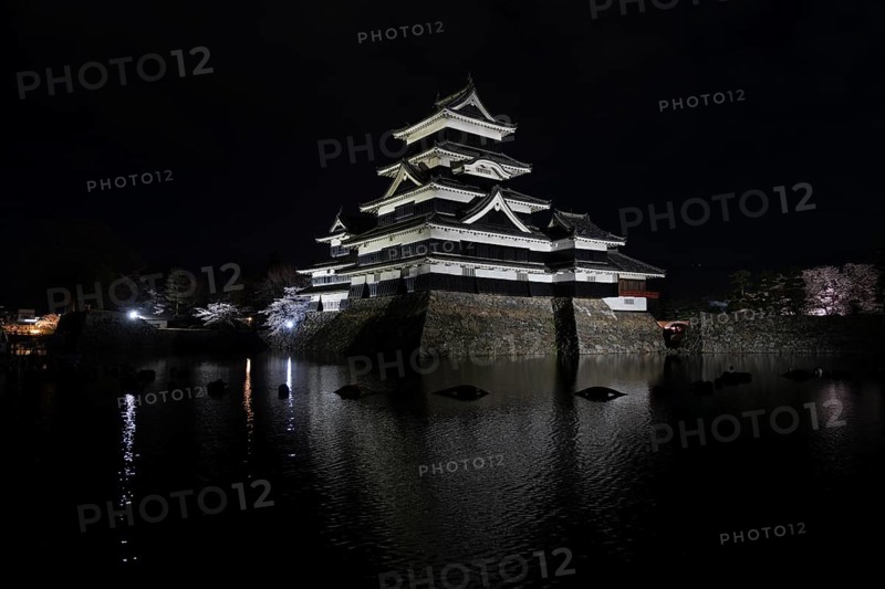 Matsumoto Castle, at night, illuminated, Matsumoto, Nagano Prefecture, Japan