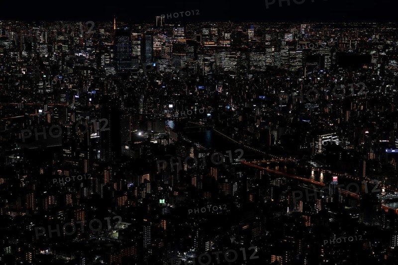 Tokyo skyline at night, from the Skytree Observation Deck, Sumida, Tokyo Prefecture, Tokyo, Japan
