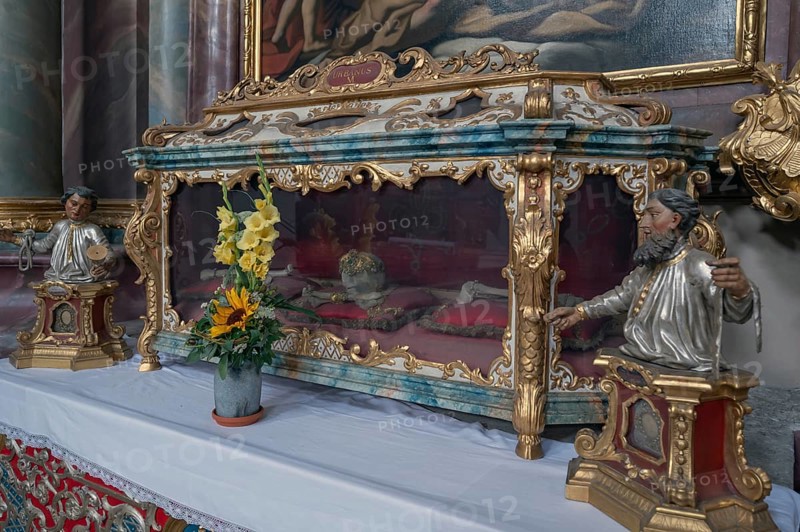 Reliquary sarcophagus of St Urbanus, catacomb shrine, Abbey Church of the Assumption of the Virgin Mary, Rohr, Lower Bavaria, Germany