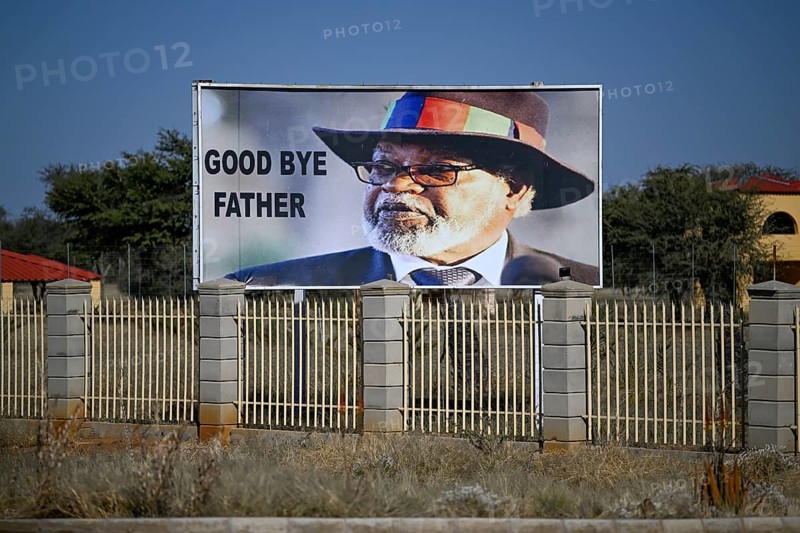 Plaque of honour for Hage Gottfried Geingob, President of Namibia between 2025 and 2024, at Oamities, Khomas Region, Namibia