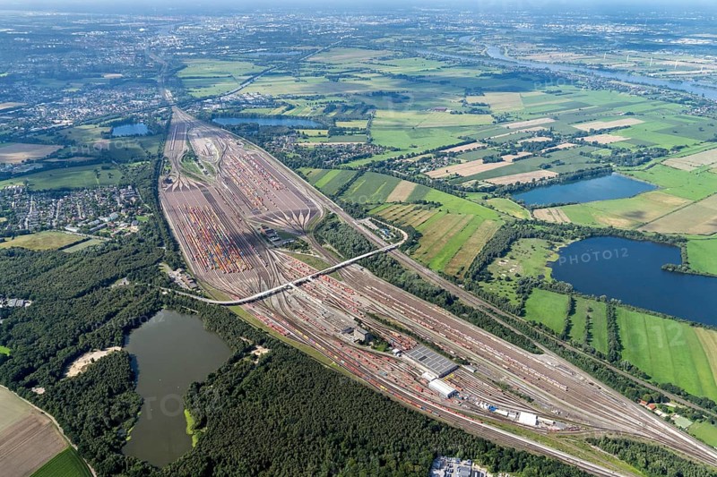 Maschen marshalling yard, Lower Saxony, Hamburg, transport, railway, rail, Deutsche Bahn, aerial view, Germany, Seevetal, goods train, shunting, network, rail transport, rail traffic, economy