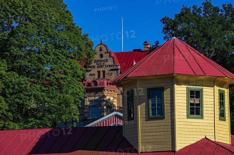 Former spa and bath building at Gustafsberg, a historic spa and bathing resort on the Byfjord in Uddevalla, Bohuslän, Västra Götalands län, Sweden