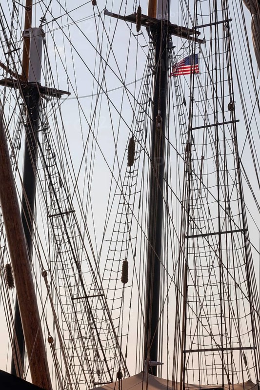 Detroit, Michigan - 9 August 2025 - Four schooners visit Detroit for the Sail Detroit Festival. Many ropes are required to rig the sails on these sailing ships