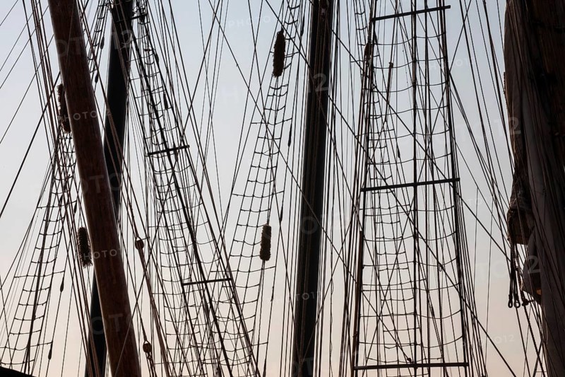 Detroit, Michigan - 9 August 2025 - Four schooners visit Detroit for the Sail Detroit Festival. Many ropes are required to rig the sails on these sailing ships