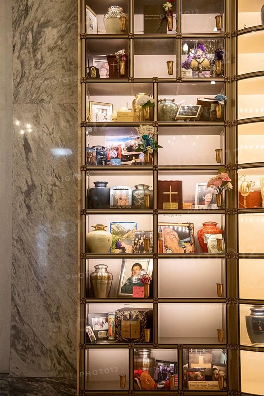 Wheat Ridge, Colorado - Ashes of the deceased and memories are stored in cubicles in the Tower of Memories, a mausoleum in Crown Hill Cemetery, also known as Olinger Cemetery