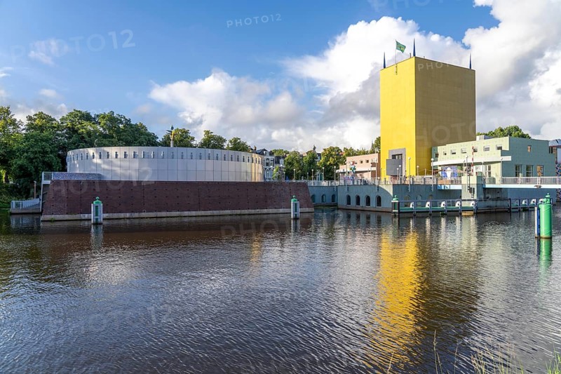 The Groninger Museum, art museum in various buildings in Groningen, between the central station and city centre on a canal island, Netherlands