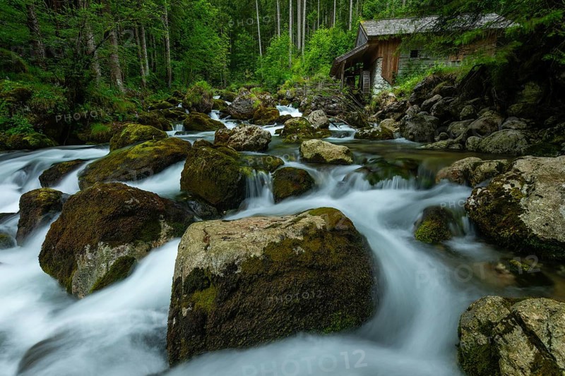 Golling watermill. Traditional mill in an alpine landscape, Golling an der Salzach, Austria