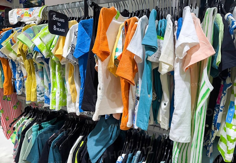 T-shirts display at Zudio store in Guwahati, India, during a monsoon season sale on August 1, 2025