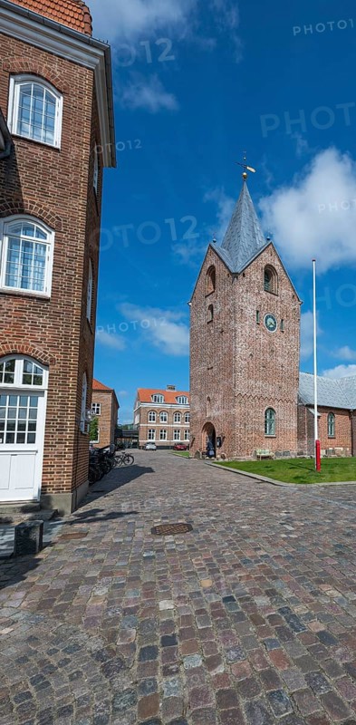 14th century church with tapering tower, Old Town, Ringkøbing, Ringkøbing Fjord, Denmark