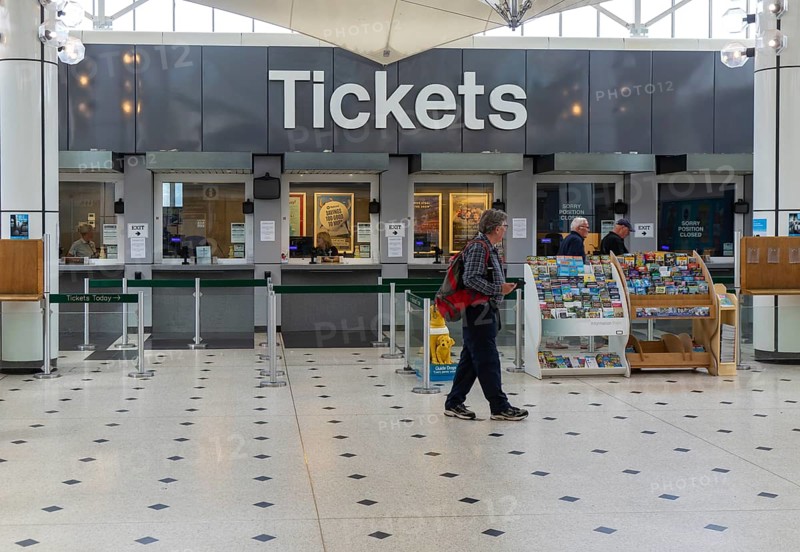 Ticket office inside Plymouth railway station, city of Plymouth, Devon, England, UK